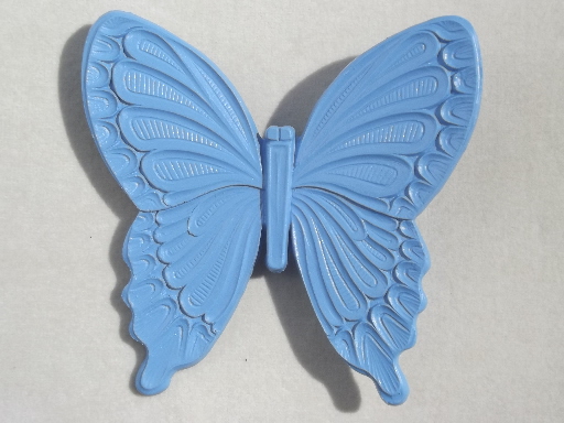 Syroco / Dart plastic wall plaques, retro 60s vintage blue butterflies