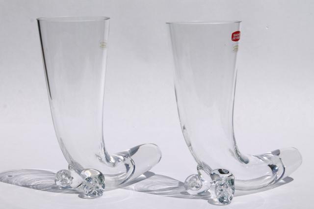 tall drinking horn beer glasses, Svend Jensen Krosno glassware made in Poland