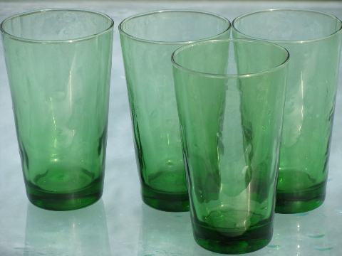 Tall green Libbey glass coolers, vintage mod dots optic glasses