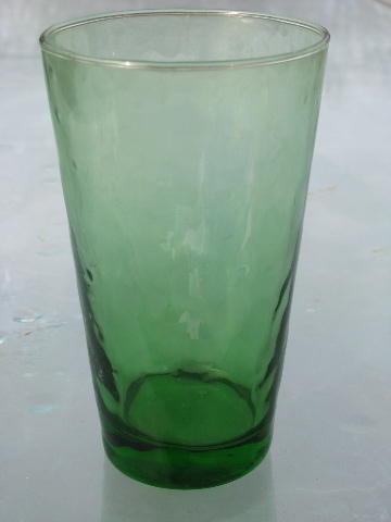 Tall green Libbey glass coolers, vintage mod dots optic glasses