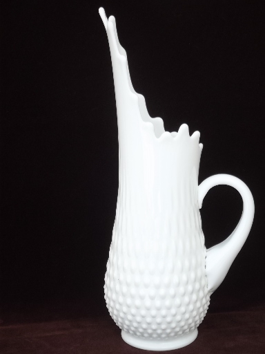 Tall milk glass pitcher, vintage Viking or Fenton hand blown art glass