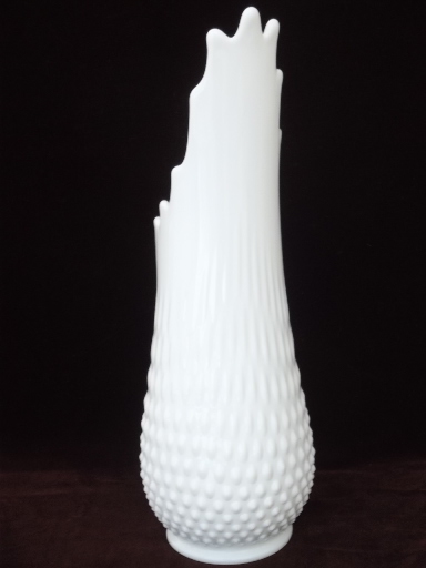Tall milk glass pitcher, vintage Viking or Fenton hand blown art glass
