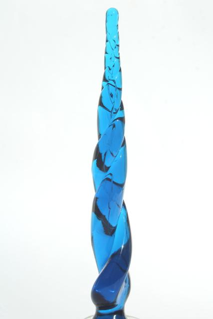 tall retro decanter bottle stopper, bluenique vintage Viking or Blenko twist spiral art glass