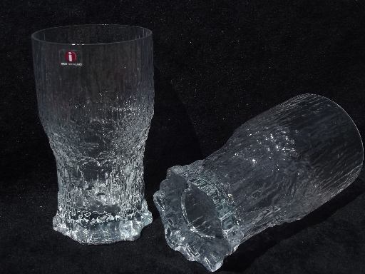 Tapio Wirkkala / Iittala 8 mod vintage ice pattern Aslak glasses in box
