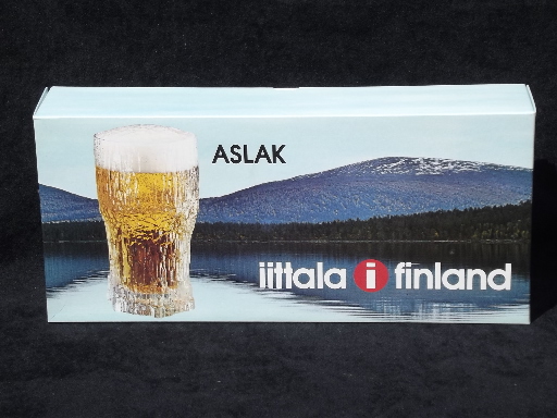 Tapio Wirkkala / Iittala 8 mod vintage ice pattern Aslak glasses in box