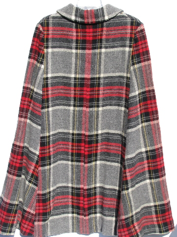 Tartan plaid vintage 1950's wool cape poncho, schoolgirl style