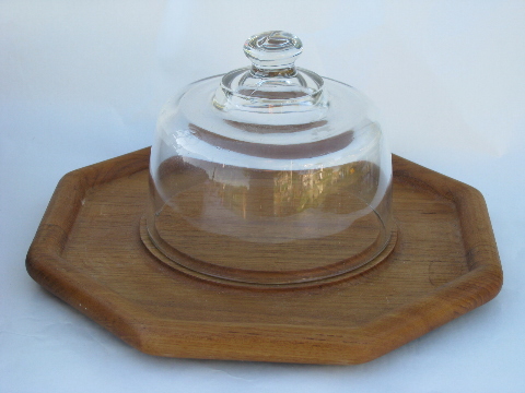 Teak wood salad bowls set, fruit & cheese board w/ glass cover