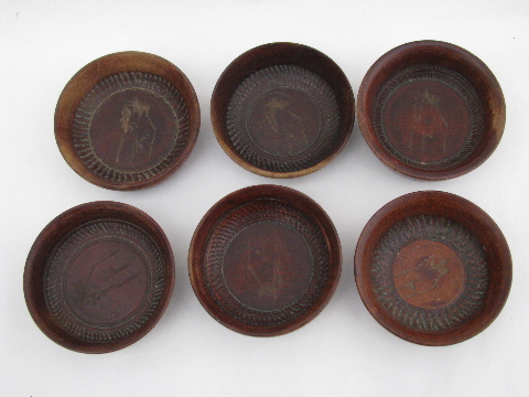 Tiny carved wood wasabi or condiment bowls
