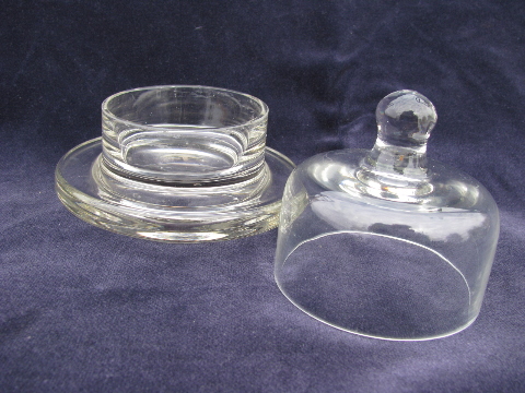 Tiny round glass covered butter dish or cheese plate