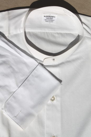 Unused vintage Arrow collarless cotton shirts w/ french cuffs, men's 15 1/2 collar size