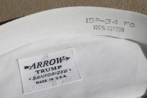 Unused vintage Arrow collarless cotton shirts w/ french cuffs, men's 15 1/2 collar size
