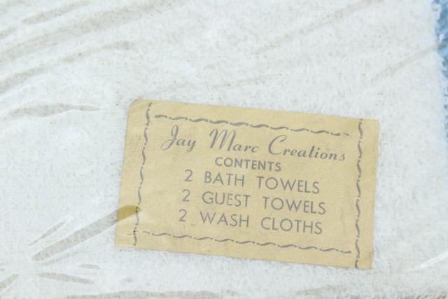 unused vintage bath towels, hand towel & washcloth sets, from 60s retro trousseau