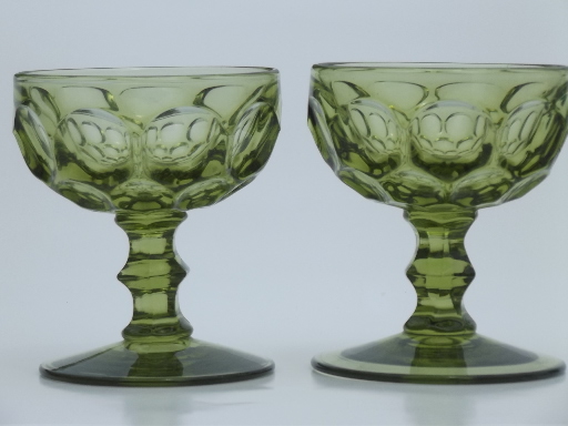 Verde green whirlpool pattern glass goblets, 12 vintage champagne glasses