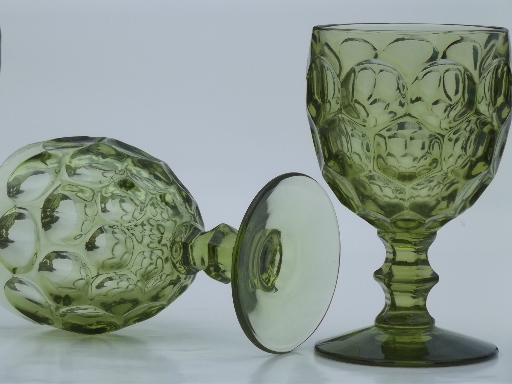 Verde green whirlpool pattern glass goblets, 4 vintage water or wine glasses