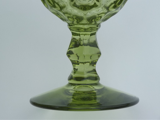 Verde green whirlpool pattern glass goblets, 4 vintage water or wine glasses