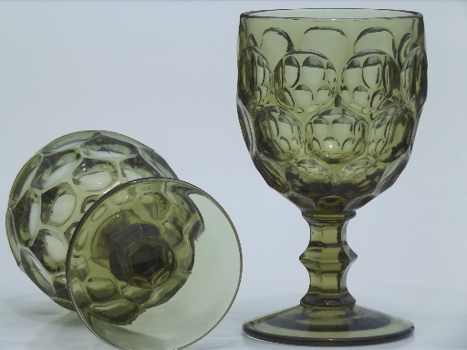 Verde green whirlpool pattern glass goblets, 8 vintage water or wine glasses