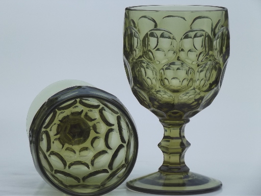 Verde green whirlpool pattern glass goblets, 8 vintage water or wine glasses