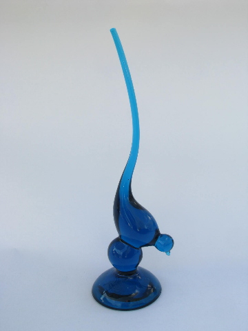 Viking Epic line long-tail bird in blue, retro 60s vintage art glass
