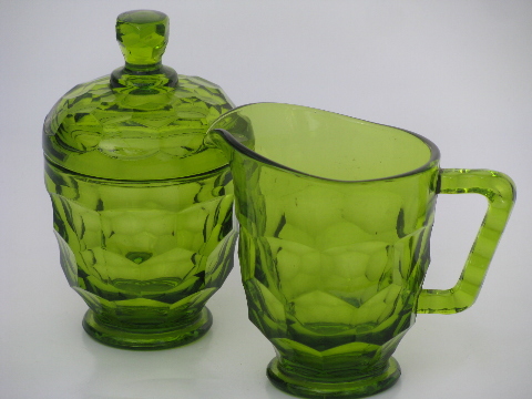 Viking Georgian lime green glass cream pitcher and sugar bowl set