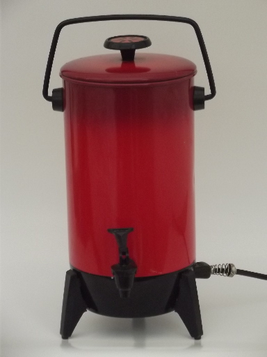Vintage 22 cup electric percolator, retro poppy red Mirro coffee maker pot