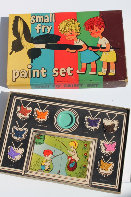 Vintage 50s 60s small fry watercolor paint set w/ butterfly shape color tablets