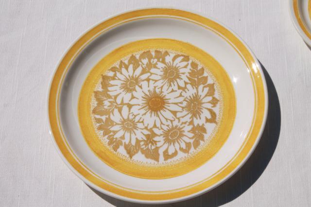 vintage 70s sunshine yellow daisy print ironstone china set, happy retro dishes!