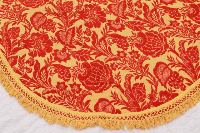 vintage Bates bedspread, 60s 70s retro red / gold bohemian style bed cover w/ fringe