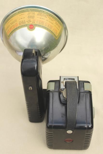 vintage Brownie Hawkeye Kodak camera, old bakelite camera w/ light flash attachment