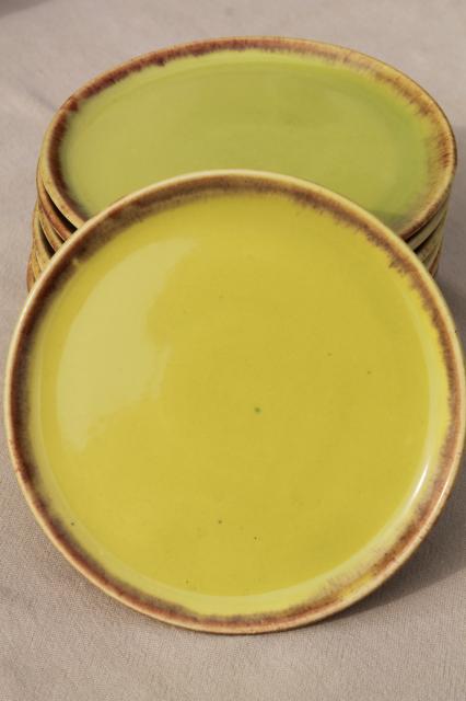 vintage California Rustic drip glaze pottery Desert Mist chartreuse green plates