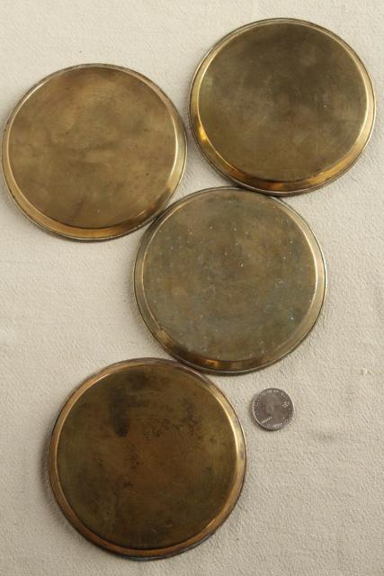 vintage Chinese brass coasters or dim sum plates w/ dragons, good fortune characters