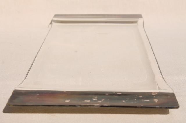 vintage Dorothy Thorpe wide silver band glass cocktail tray, mod bent formed glass