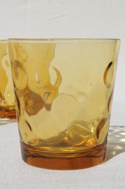 vintage El Dorado Hazel Atlas amber glass tumblers, low ball bar drinking glasses 