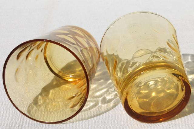 vintage El Dorado Hazel Atlas amber glass tumblers, low ball bar drinking glasses 