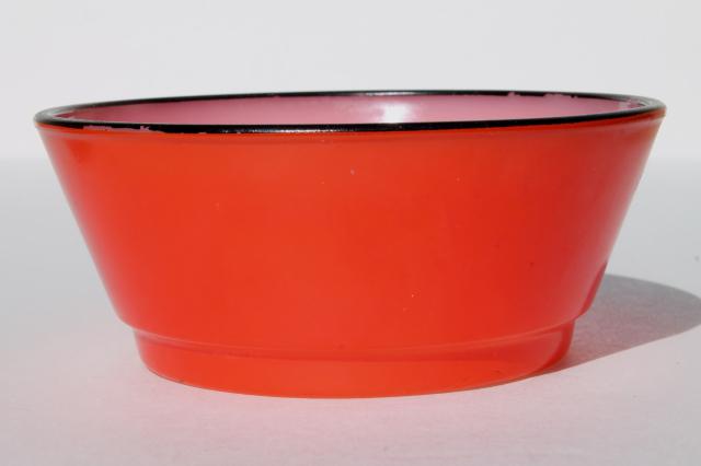 vintage Fire-King glass cereal bowls, red & green fired on color black trim