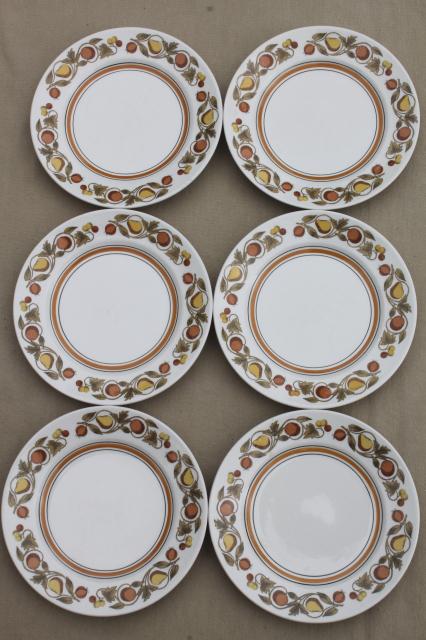vintage Franciscan Pickwick rustic fruit whitestone stoneware china plates set of six
