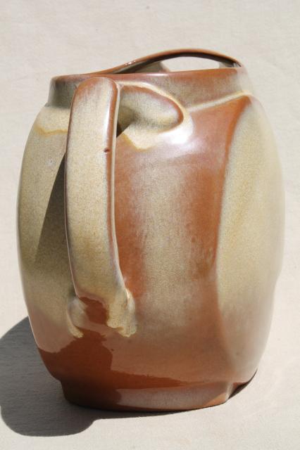 vintage Frankoma pottery Lazy Bones pitcher, brown satin or desert gold