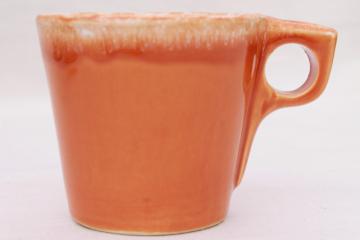 vintage Hull oven proof pottery coffee mug, tangerine orange drip glaze