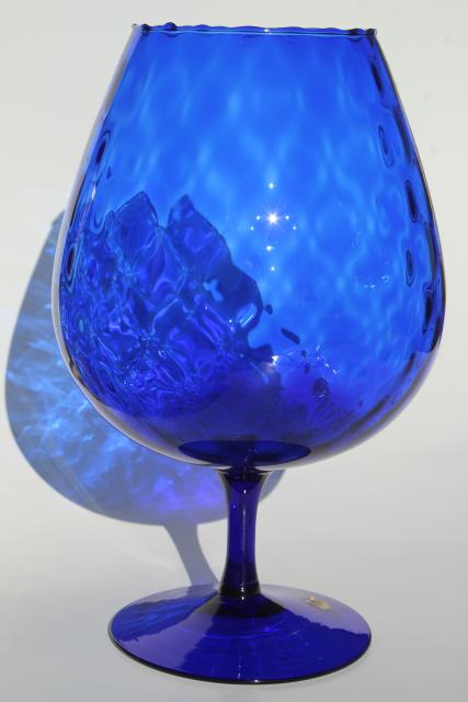 vintage Italian art glass vase, huge hand blown snifter glass bowl in cobalt blue