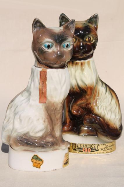 vintage Jim Beam bottles, Regal china figural cats, 60s retro kitty cat decanters