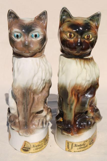 vintage Jim Beam bottles, Regal china figural cats, 60s retro kitty cat decanters