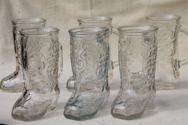 vintage Libbey glass mugs, western cowboy boots boot shaped drinking glasses