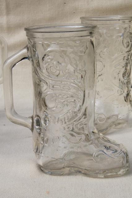 vintage Libbey glass mugs, western cowboy boots boot shaped drinking glasses