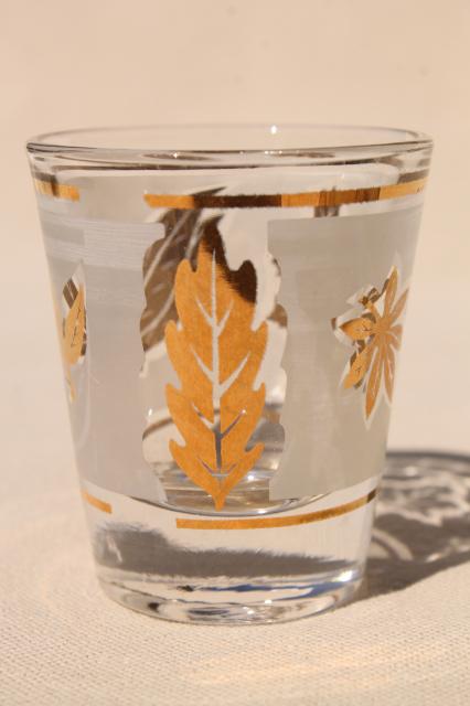 vintage Libbey glass shot glasses, golden foliage gold leaf shots set
