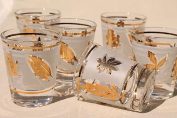 vintage Libbey glass shot glasses, golden foliage gold leaf shots set