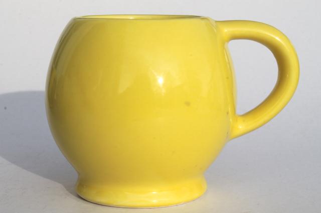 vintage McCoy pottery mugs, 70s retro yellow smiley face ceramic coffee cups set of 6