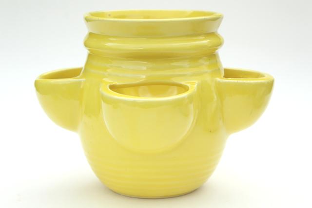vintage McCoy pottery, retro yellow strawberry pot herbs planter, sunny yellow ceramic