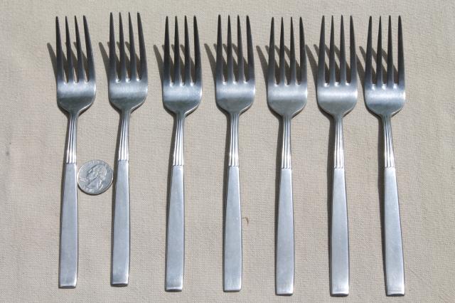 vintage Montgomery Ward stainless steel flatware estate lot, Wards ribbed band pattern