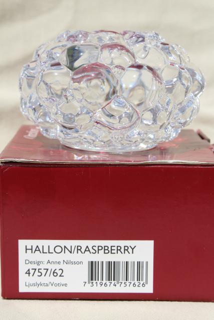 vintage Orrefors crystal large raspberry votive candle holder, original box Anne Nilsson