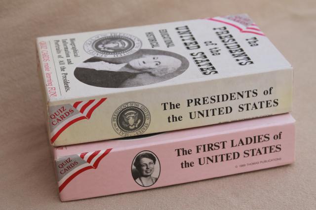 vintage Presidents / First Ladies flash cards, US history quiz card trivia game