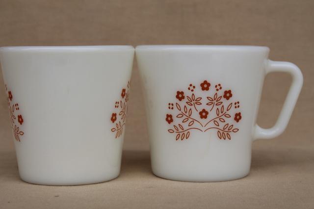 vintage Pyrex glass coffee mugs, Summer impressions floral in ginger orange brown